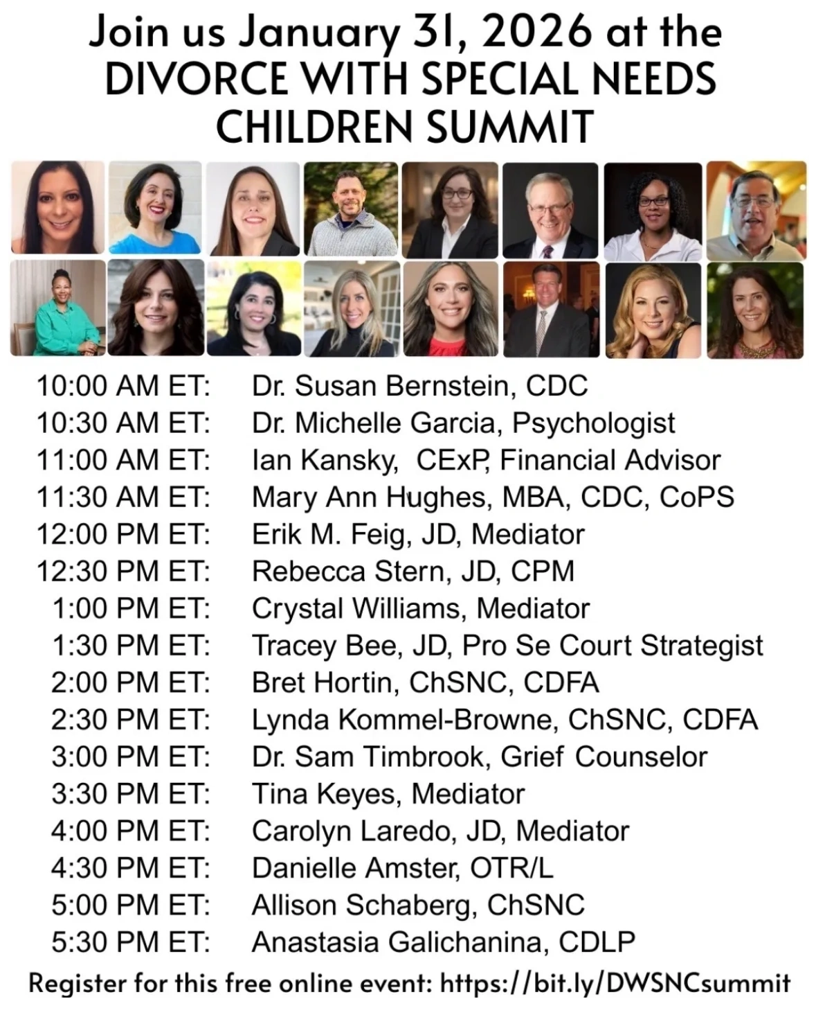 Summit schedule — full speaker list with times